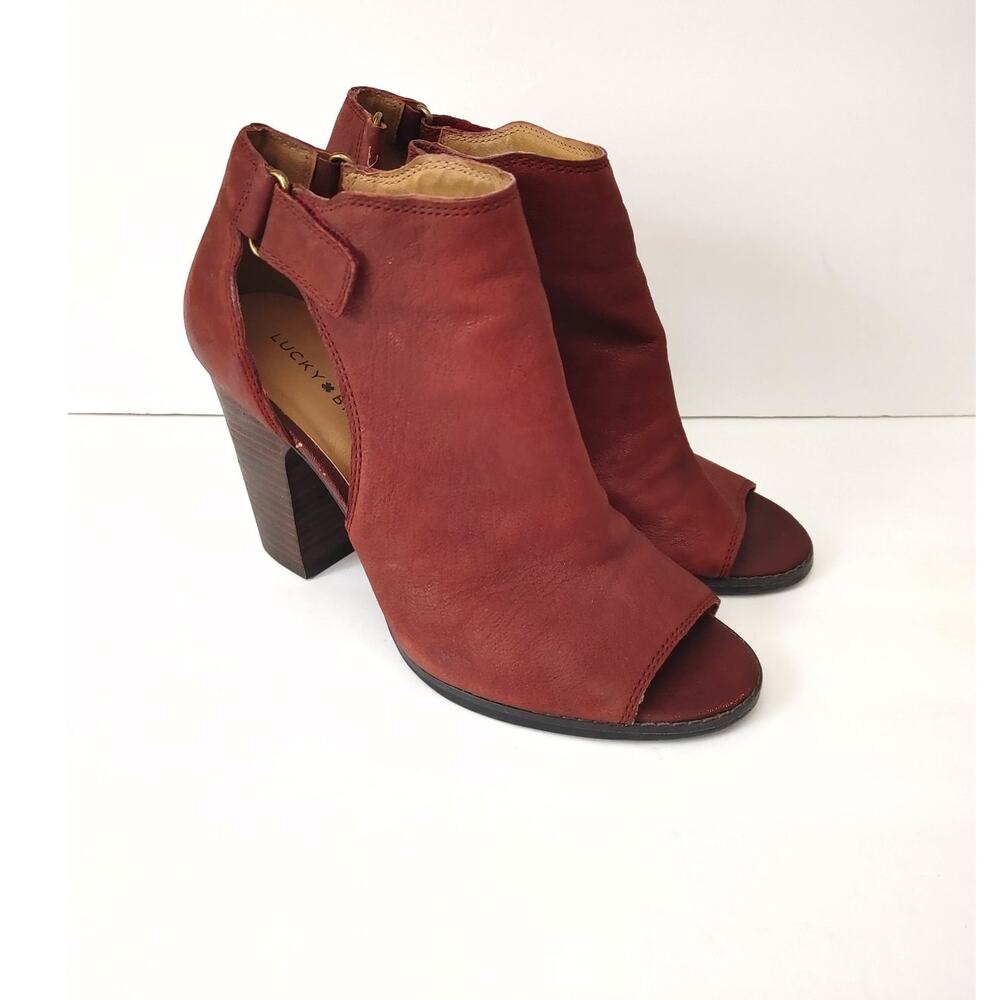 Lucky Brand Womens Booties Shoes Open Toe Heel Rust Red Color 9.5 Sandal
